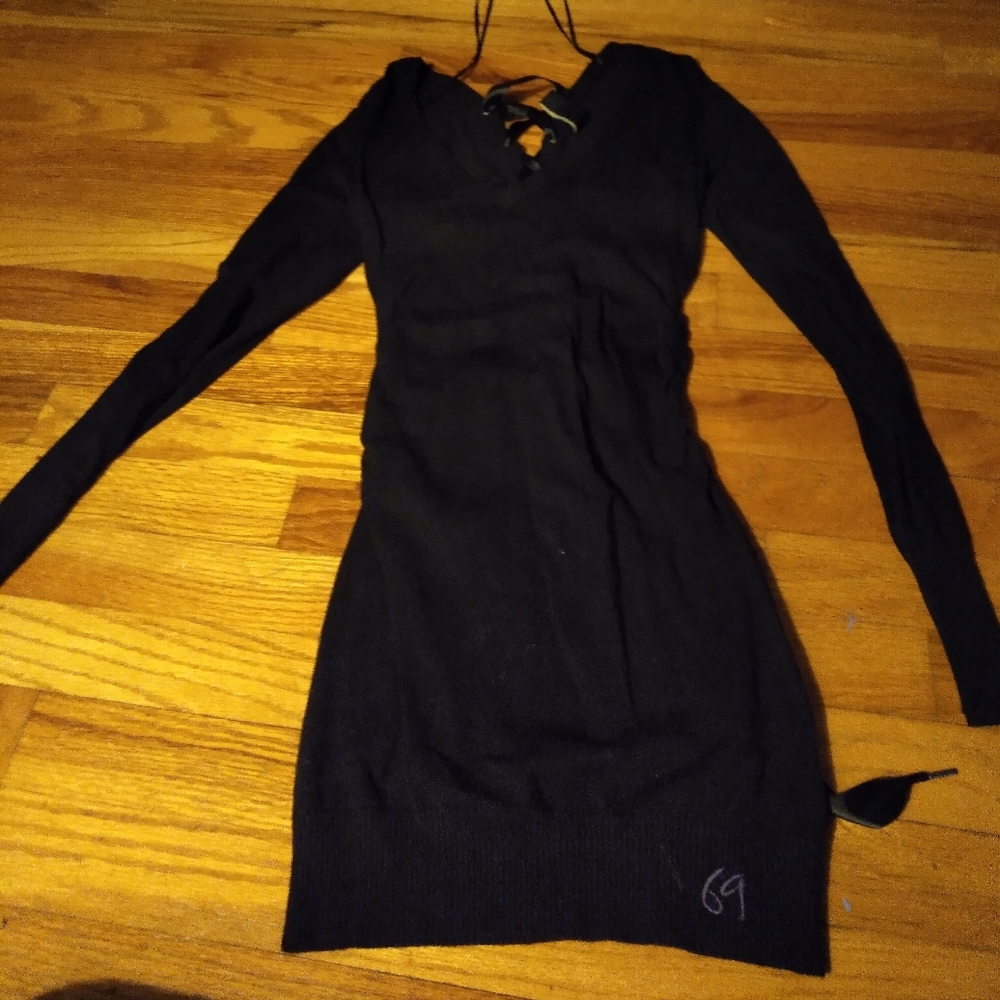 Black tie up sweater dress